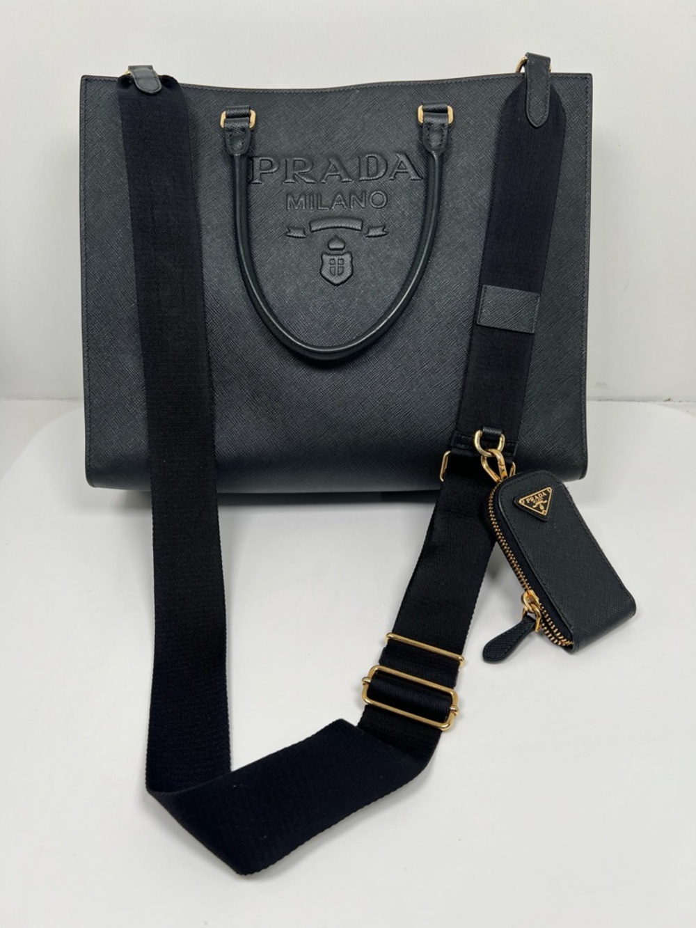 Prada Lux Saffiano Leather Black Crossbody Tote Bag - Picture 6 of 13